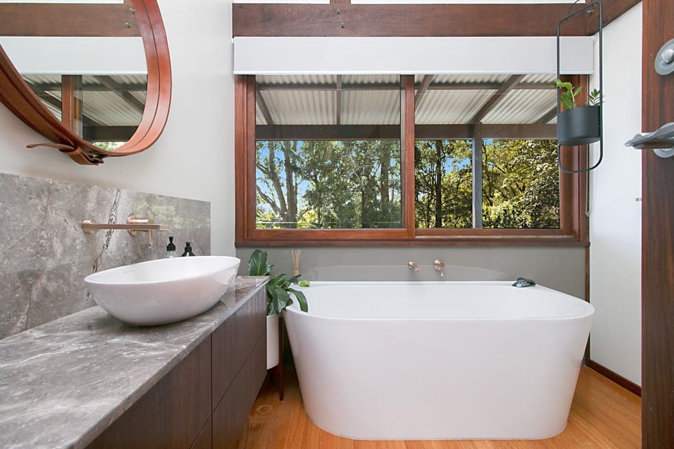 Designer bathroom with deep soaking tub